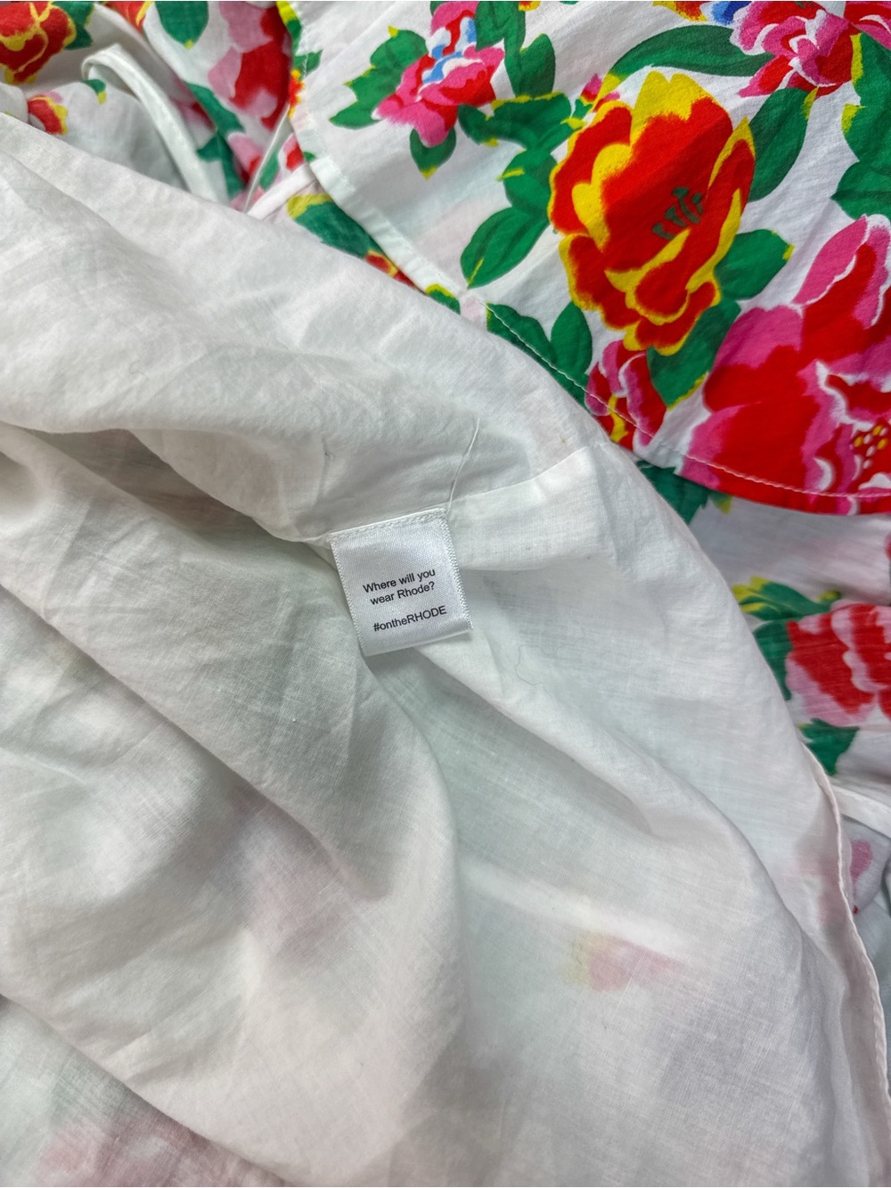 Rhode Resort Womens 100% Cotton White Floral Mini Dress Size Medium Ella Belted - Picture 9 of 10